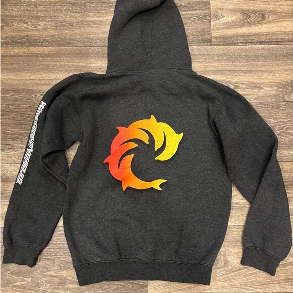 Wave Riding Vehicles Dark Gray Hoodie with Orange and Yellow Logo Youth Large - Picture 4 of 4